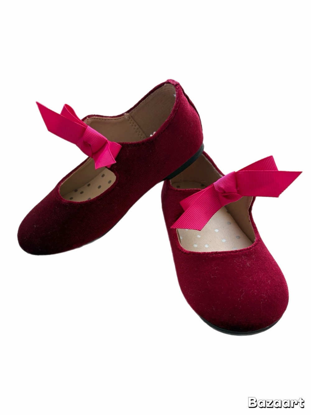 Cat & Jack Toddler Girls Burgundy Velvet Mary Janes with Bow Dress Shoes Flats
